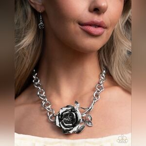 Elegant Silver Rose Necklace and Earring Set